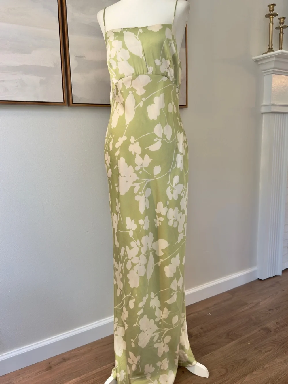 Abercrombie & Fitch Sage Green Floral Satin Cowl Back Maxi Dress
